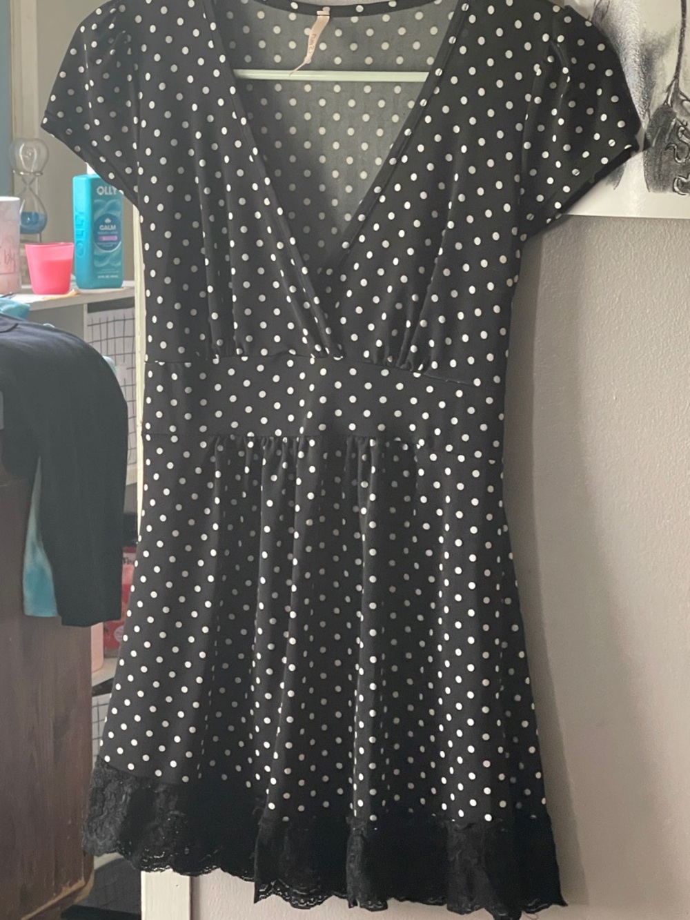 Rue21 Black and White Polka Dot Short Sleeve Fit-and-Flare Top